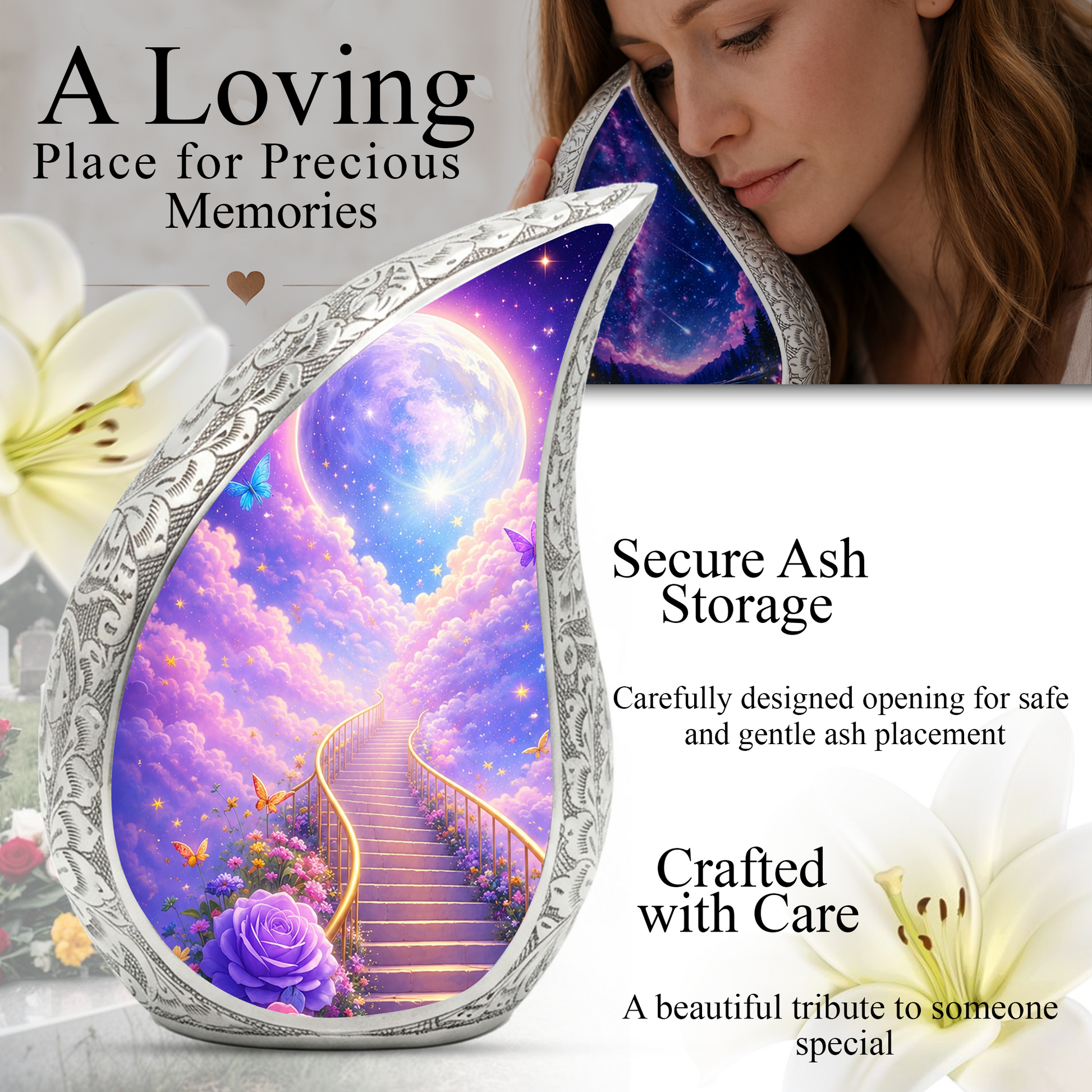 Heavenly Moon & Stairway Cremation Urn for Adult Ashe