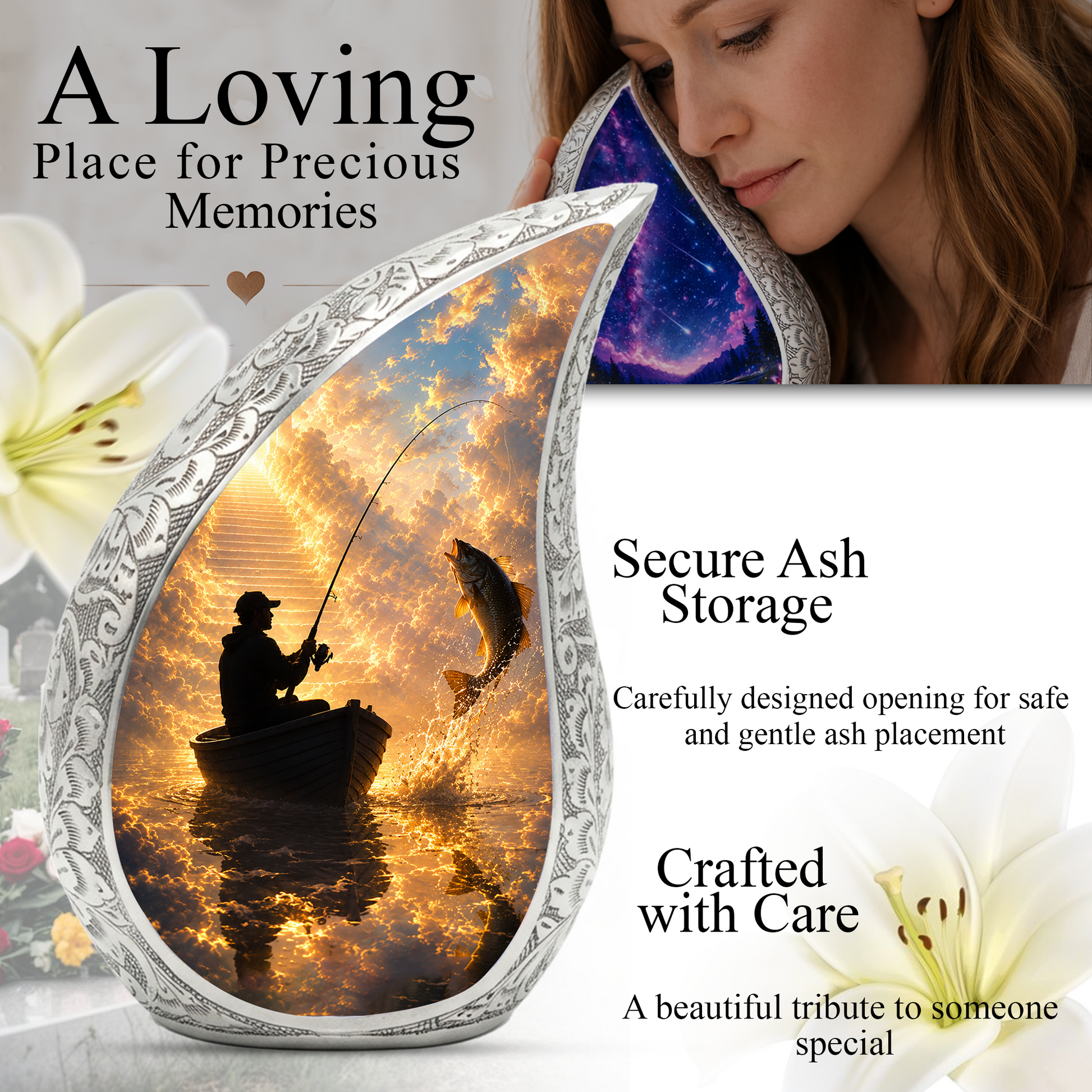 Fishing in Heaven Urn for Dad, Gone Fishing Cremation Urn for Ashes