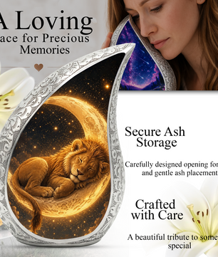 Sleeping Lion Moon Urn for Adult Ashes | Peaceful Adult Cremation Urn Memorial