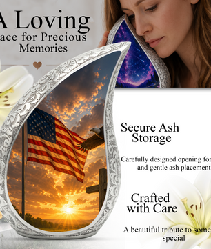 Patriotic Flag Urn for Human Ashes | American Flag Adult Cremation Urn | Memorial Urn for Adults & Ashes