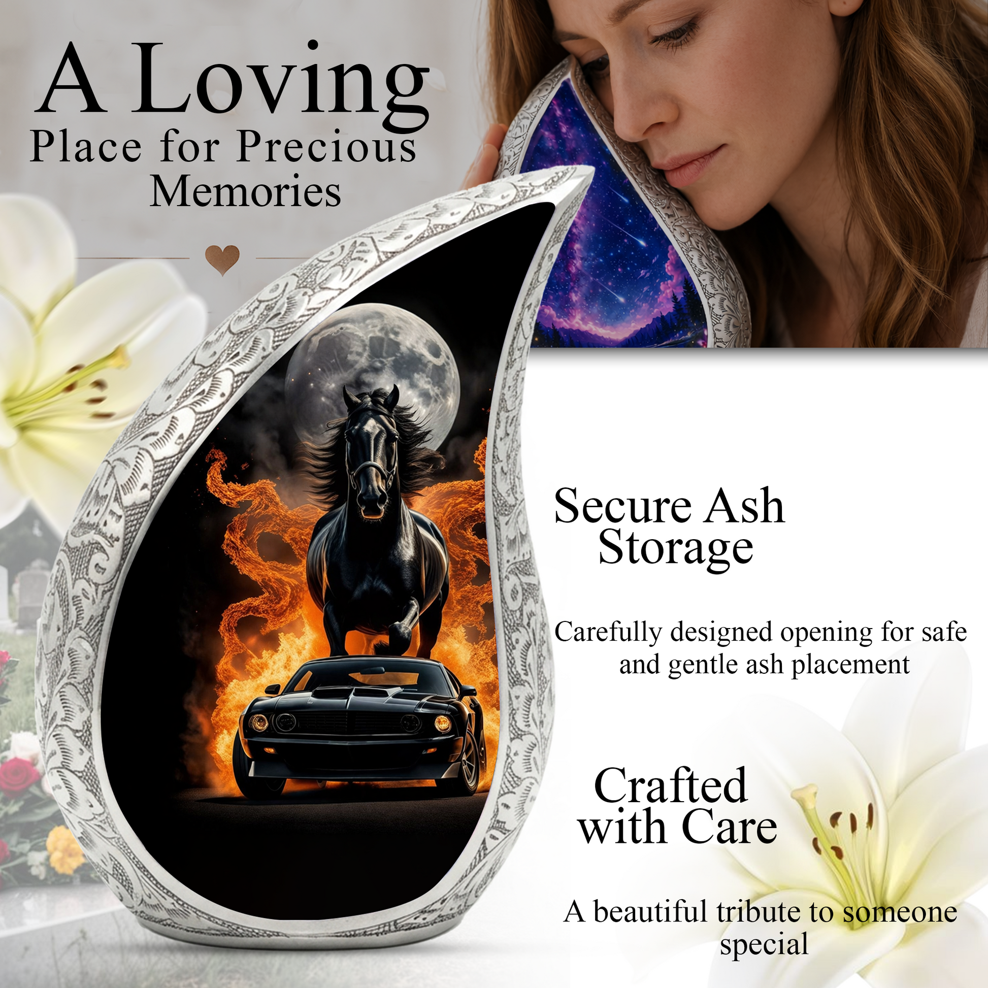 Muscle Car Cremation Urn for Dad – Personalized Urn for Father | Horse Memorial Adult Cremation Urn for Men