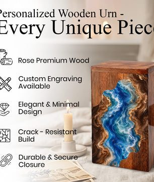 Ocean Wooden Cremation Urn – Wooden Urn for Human Ashes