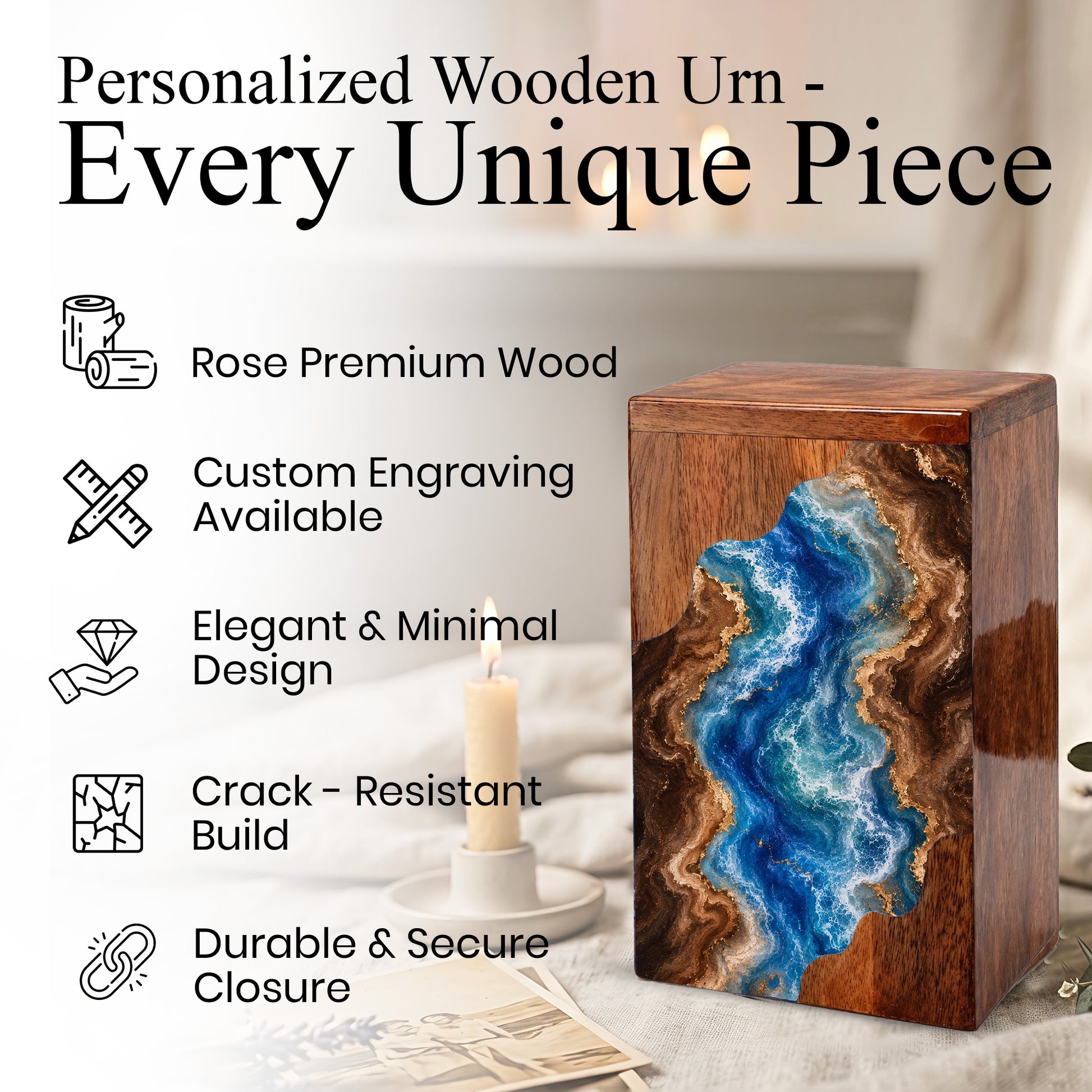 Ocean Wooden Cremation Urn – Wooden Urn for Human Ashes