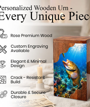 Fishing Wooden Cremation Urn – Ocean Fishing Memorial Urn for Human Ashes