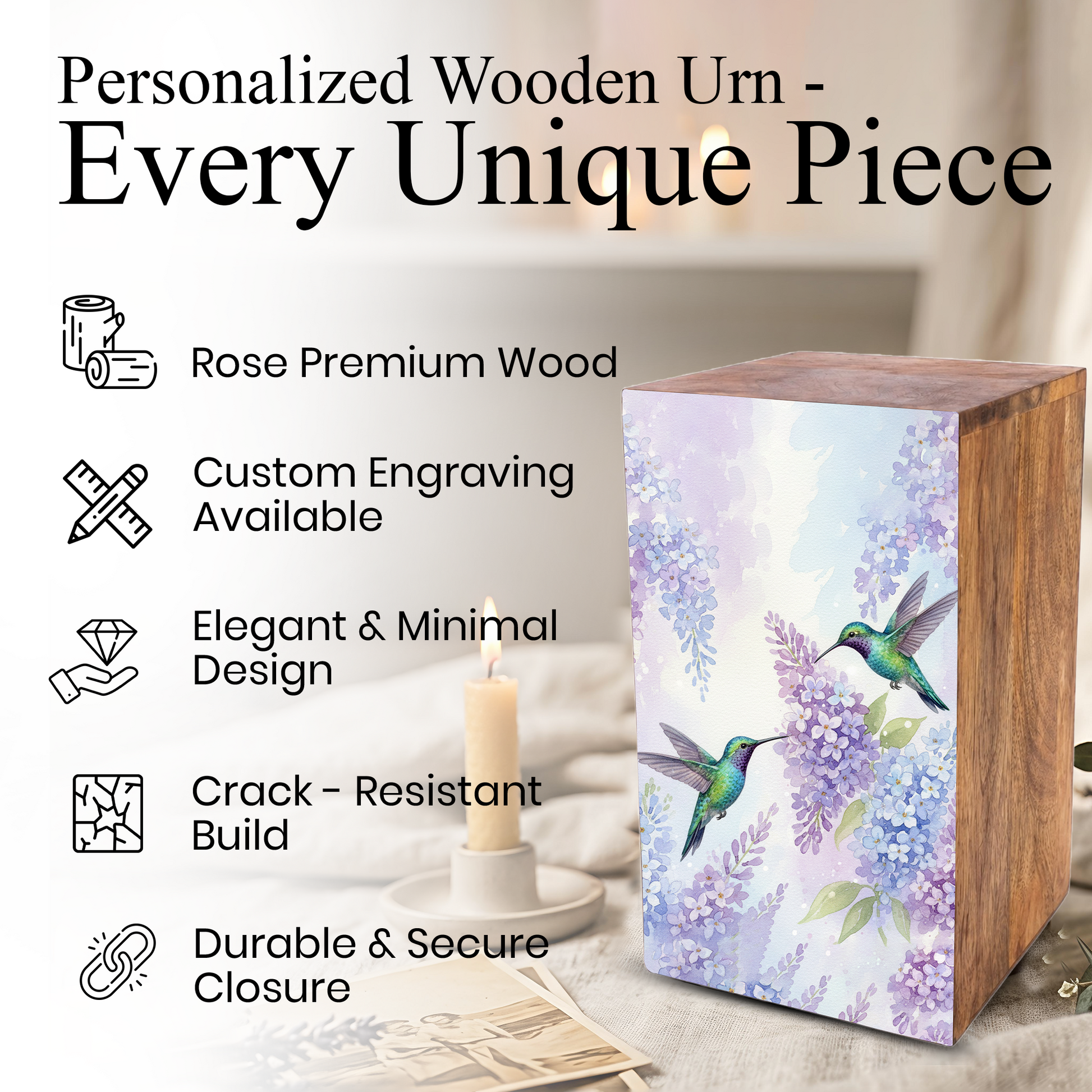 Green Humming Bird Urn For Ashes - Floral Hummingbird Keepsake Urns For Adults