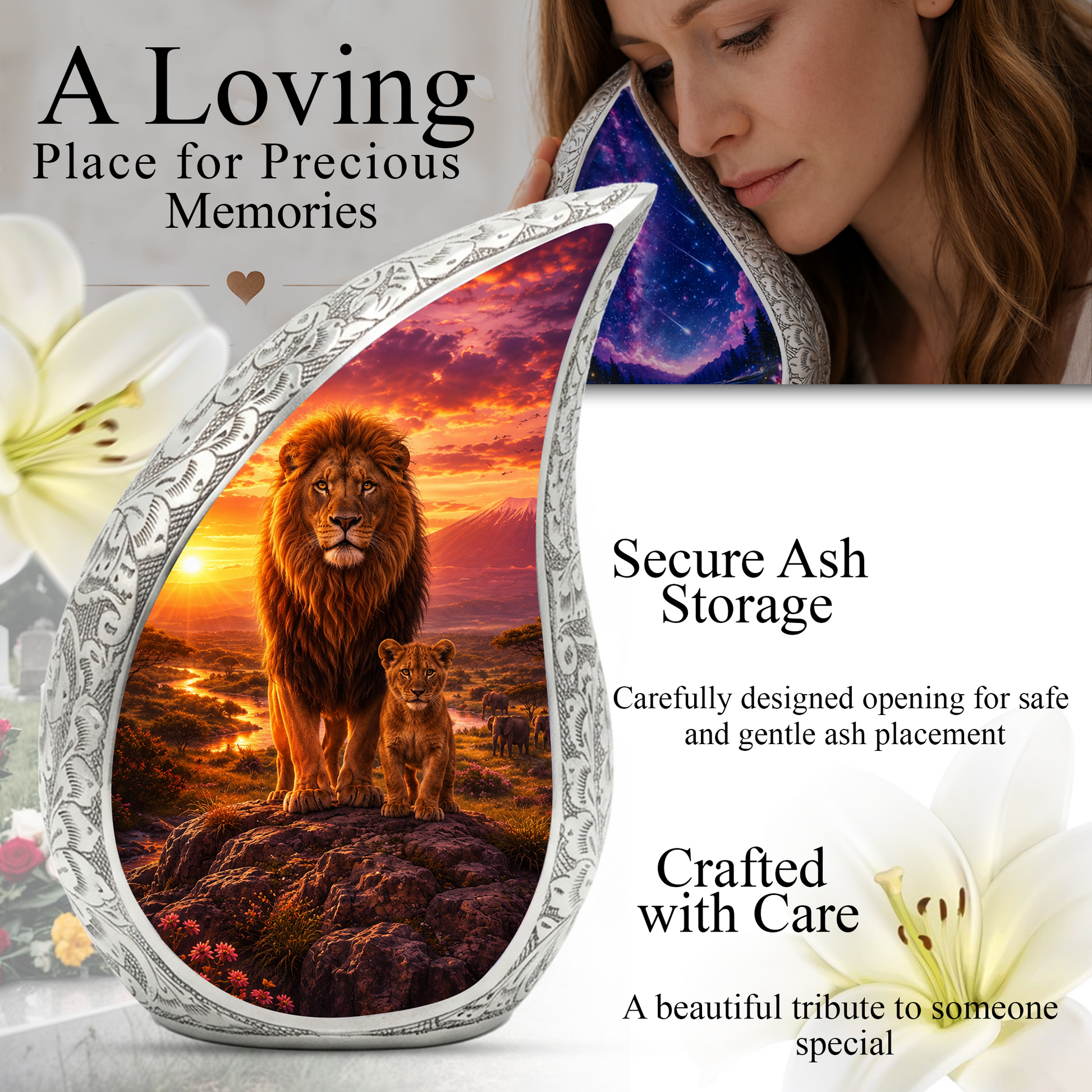 Lion Sunset Urn for Human Ashes | Adult Cremation Urn for Ashes