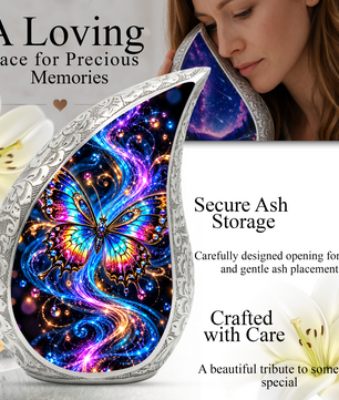 Colorful Butterfly Cremation Urn for Ashes, Rainbow Butterfly Memorial Urn