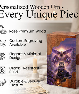 Wildlife Wooden Cremation Urn for Human Ashes | Eagle Wolf Panther Memorial Urn