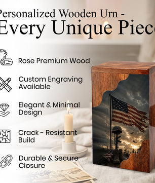 Military Wooden Cremation Urn for Human Ashes