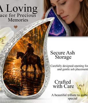 Cowboy with Horse Urn for Dad | Western Horse Cremation Urn for Adult Male Ashes