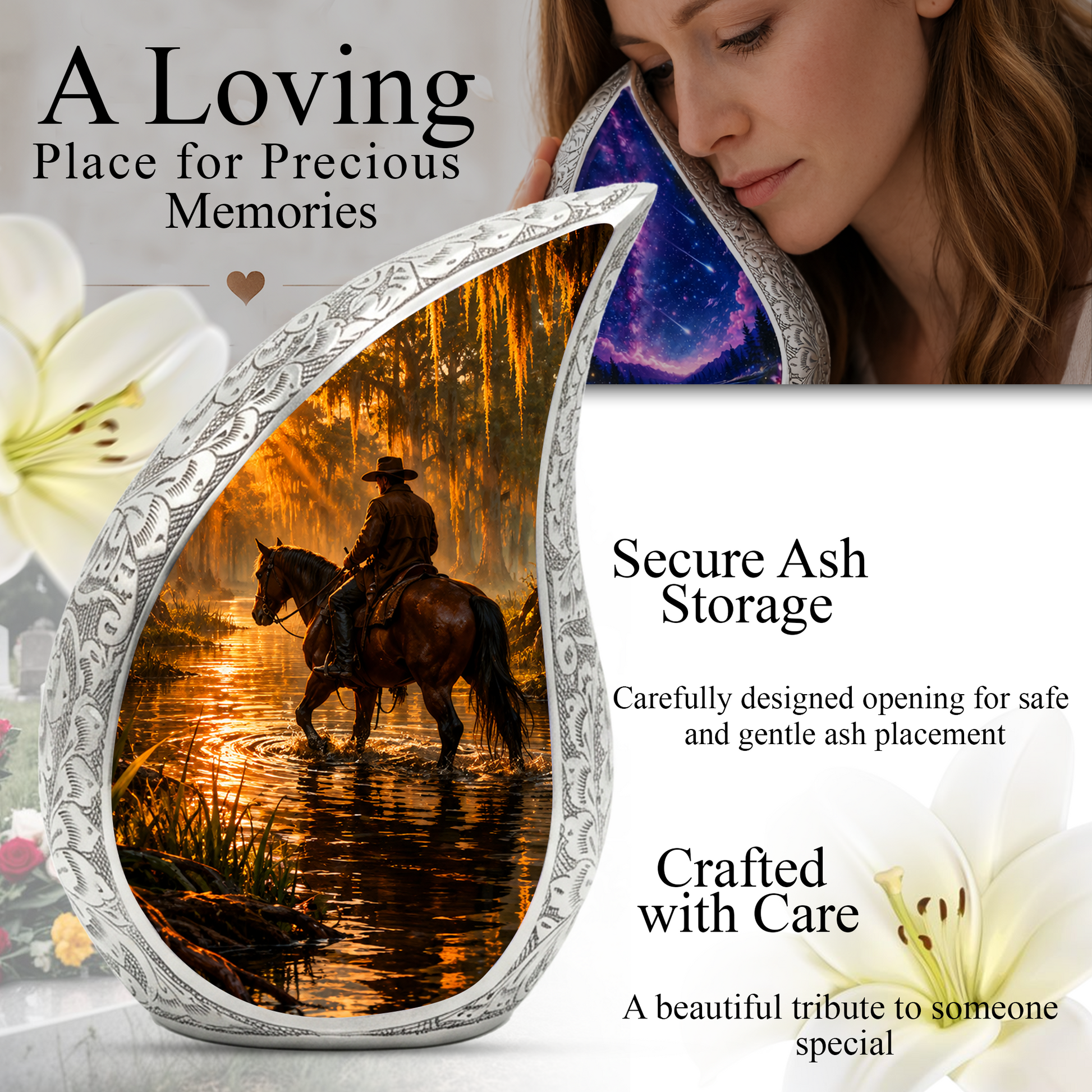 Cowboy with Horse Urn for Dad | Western Horse Cremation Urn for Adult Male Ashes