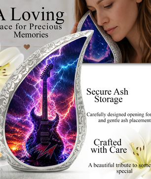 Thunder Guitar Urn for Human Ashes | Rock Music Adult Cremation Urn | Guitar Memorial Urn for Adult Ashes