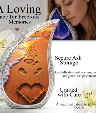 Beach Footprints Memorial Urn for Human Ashes – Personalized Cremation Urn | Heart in Sand Funeral Urn for Mom, Dad & Loved Ones
