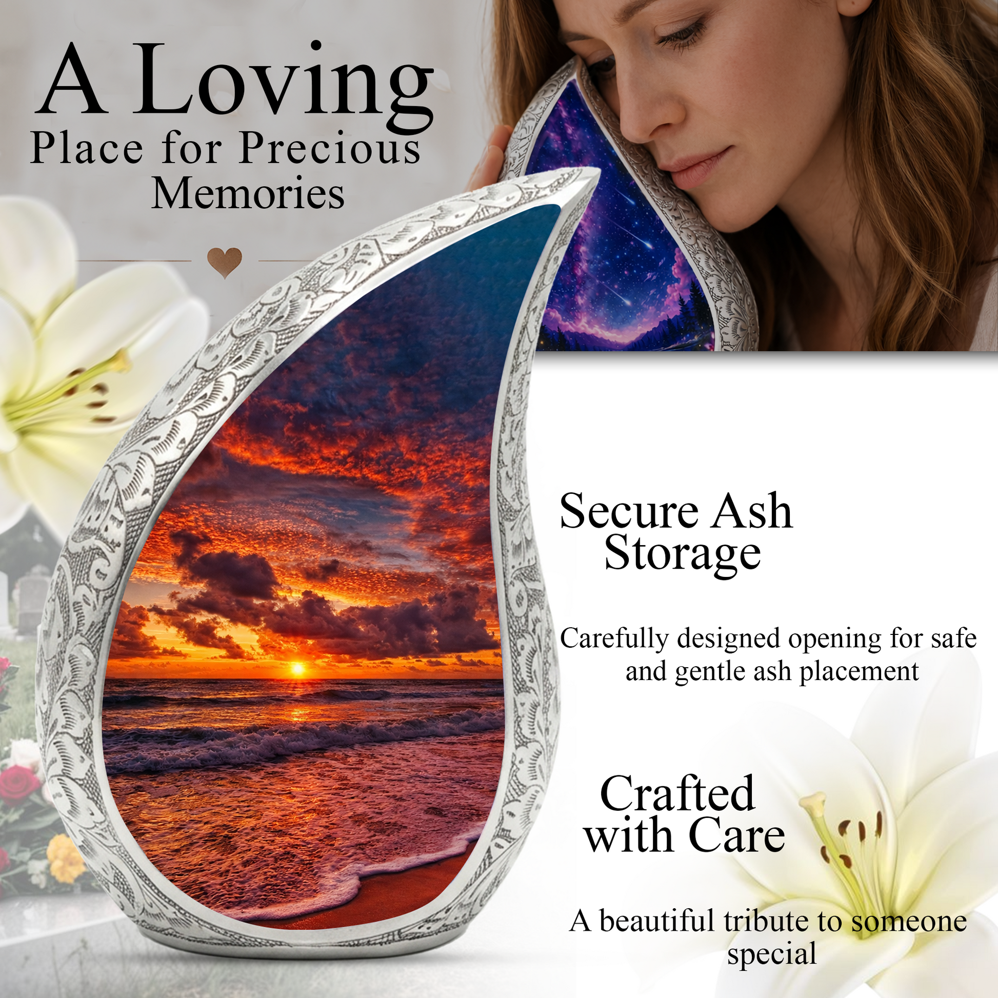 Ocean Sunset Adult Urn for Human Ashes – Premium Ocean Sunset Cremation Urn