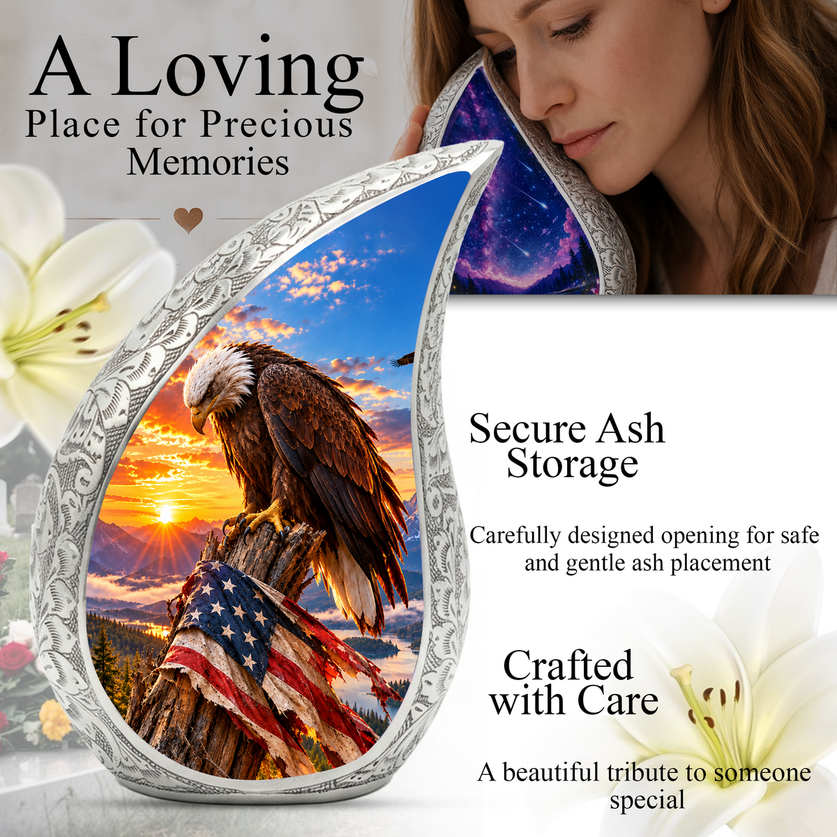 American Eagle Cremation Urn for Adult Ashes – Patriotic Bald Eagle Memorial Urn