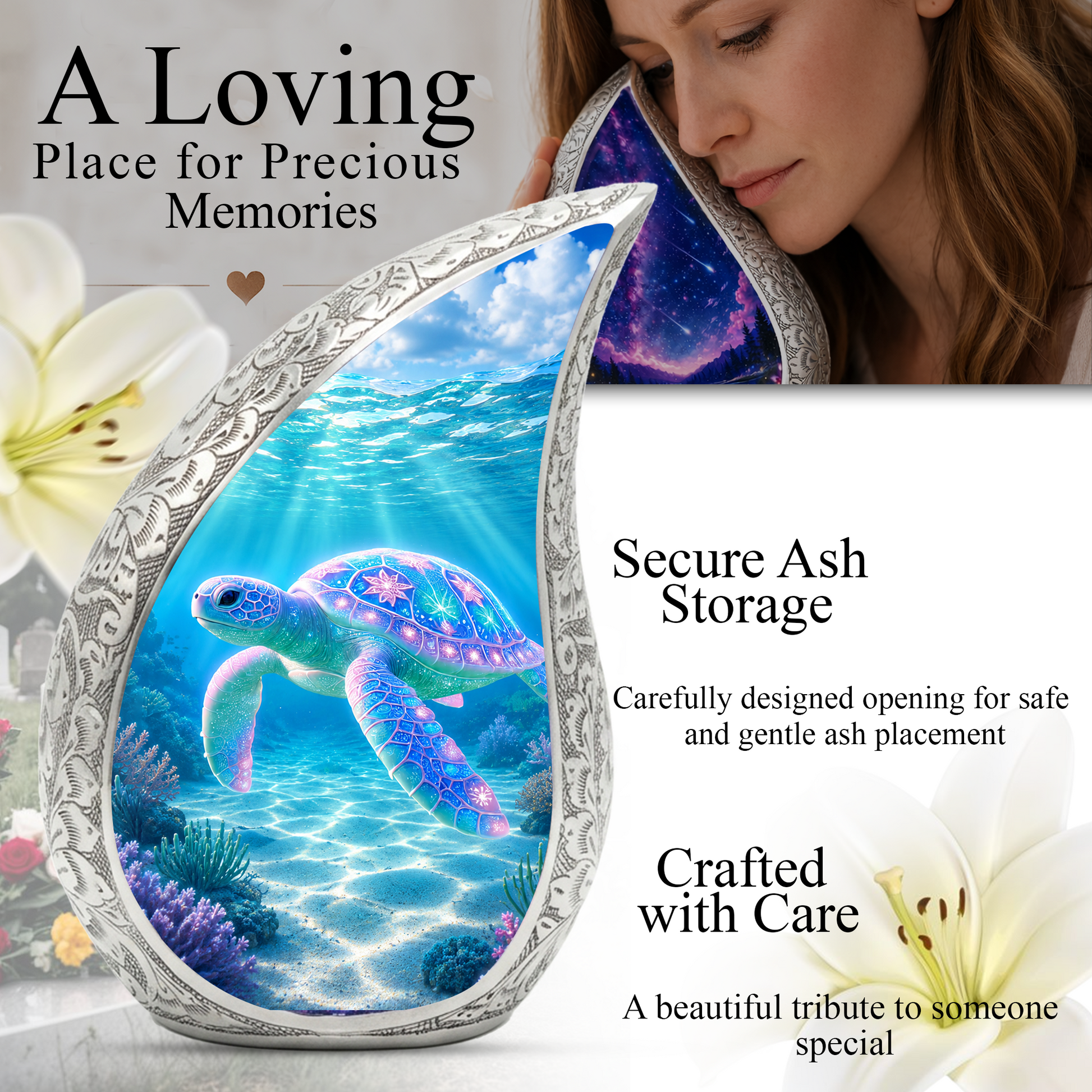Sea Turtle Urn for Human Ashes – Ocean Theme Adult Cremation Urn
