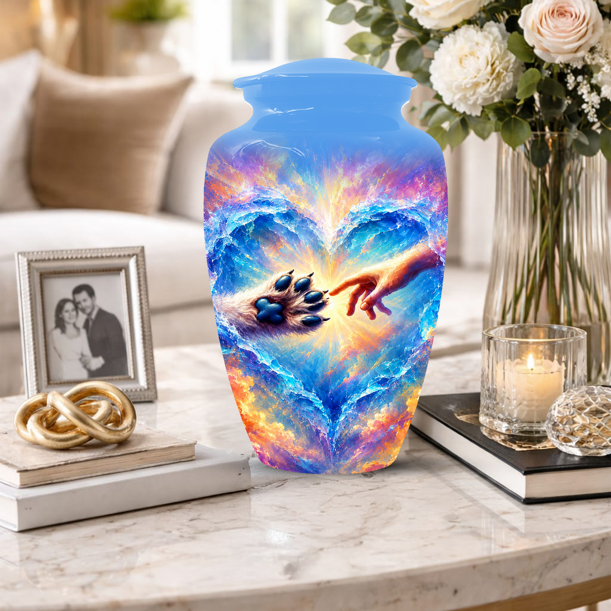 Rainbow Bridge Paw Print Cremation Urn -Dog Memorial Keepsake Urns for Ashes