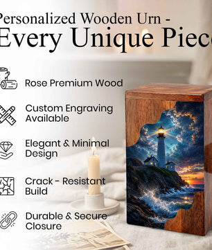 Lighthouse Wooden Cremation Urn for Human Ashes