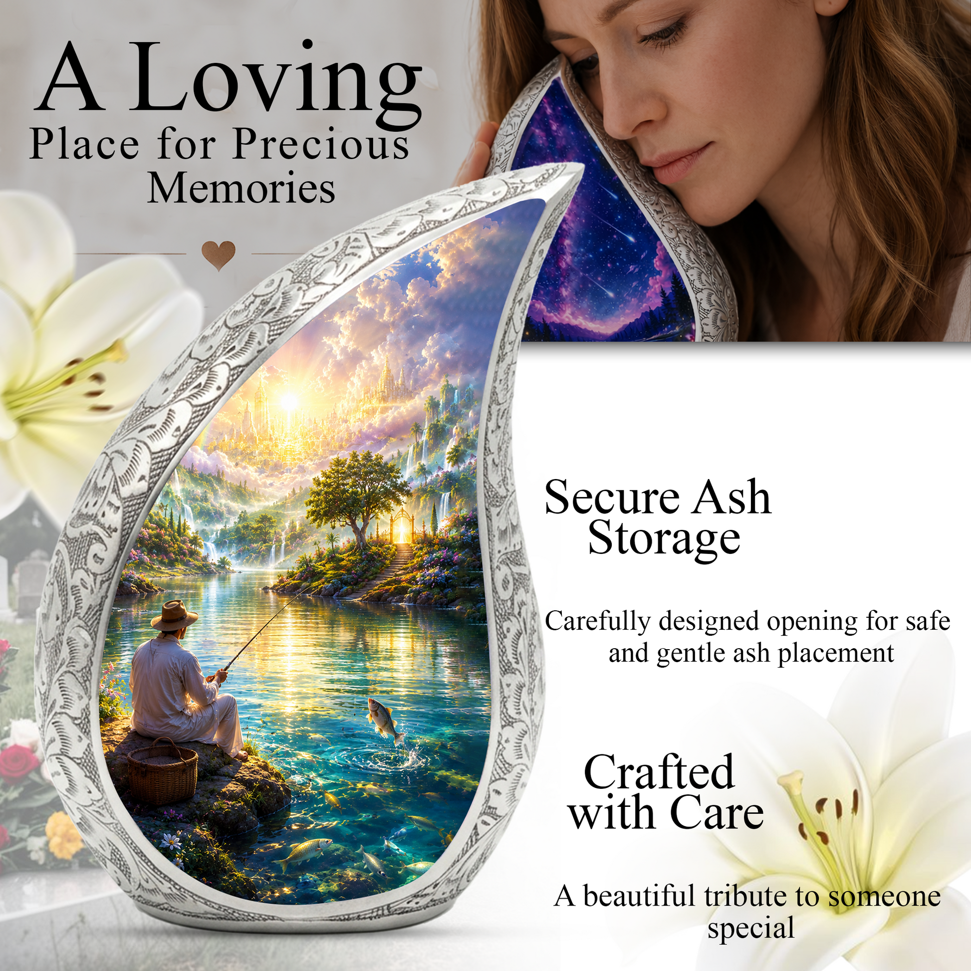 Fishing Urn for Human Ashes | Gone Fishing Urn for Dad & Father | Fishing Cremation Urn for Men