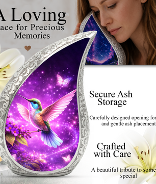 Hummingbird Personalized Cremation Urn – Teardrop Style Aluminum Memorial Urn, 10 Inch