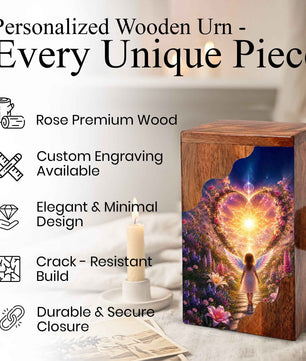 Angel Child Wooden Cremation Urn for Mom, Wooden Urn for Human Ashe