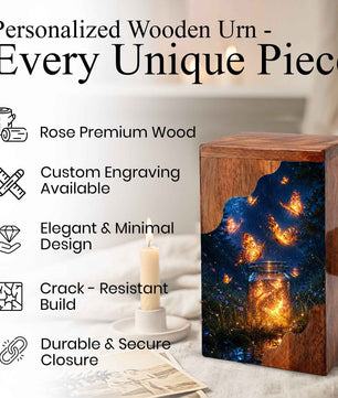 Butterfly Wooden Cremation Urn – Glowing Butterfly Memory Jar Memorial Urn for Human Ashes