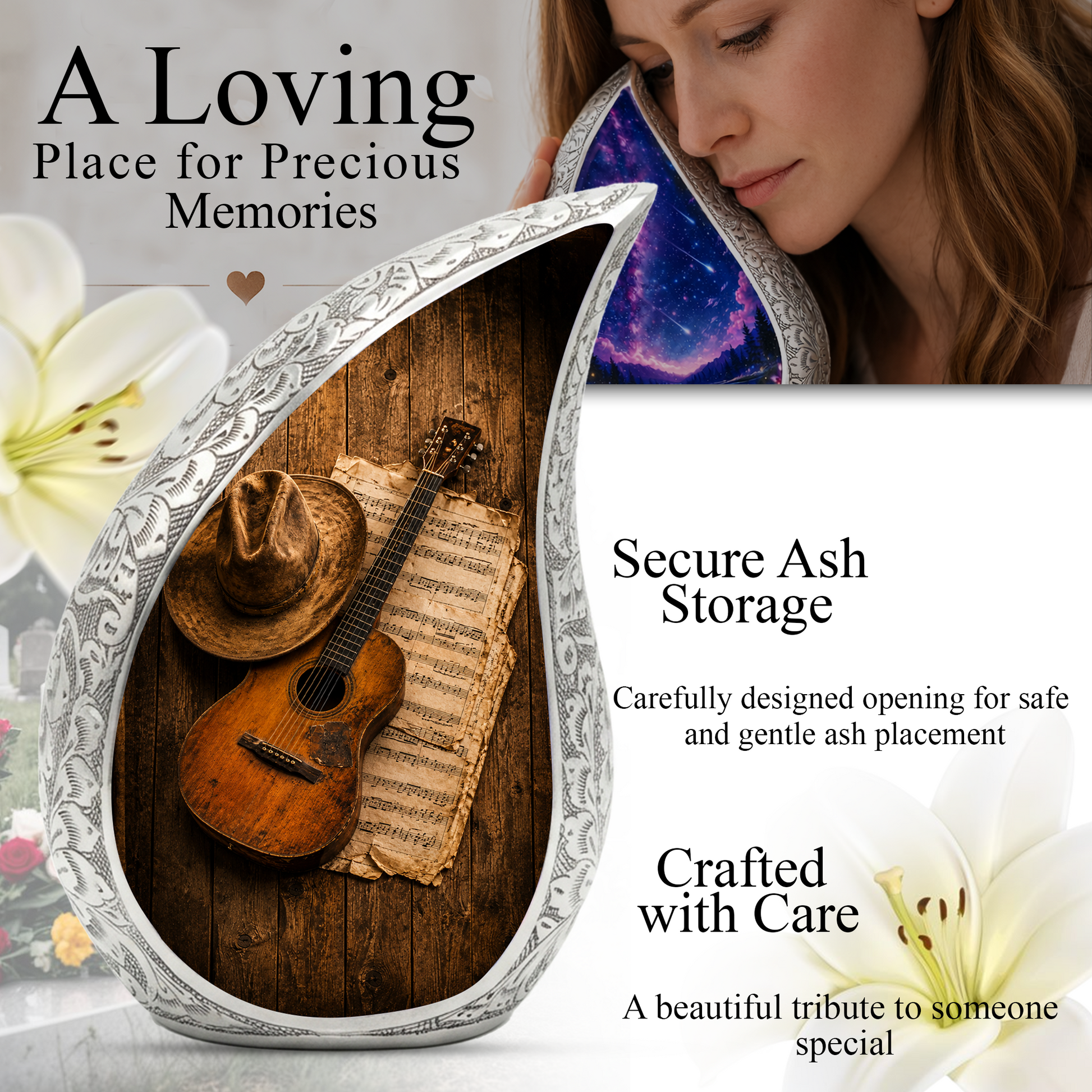 Guitar Urn for Human Ashes | Rock Music Adult Cremation Urn | Guitar Memorial Urn for Adult Ashes