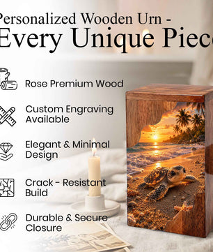Wooden Cremation Urn for Human Ashes, Sea Turtle Memorial Urn