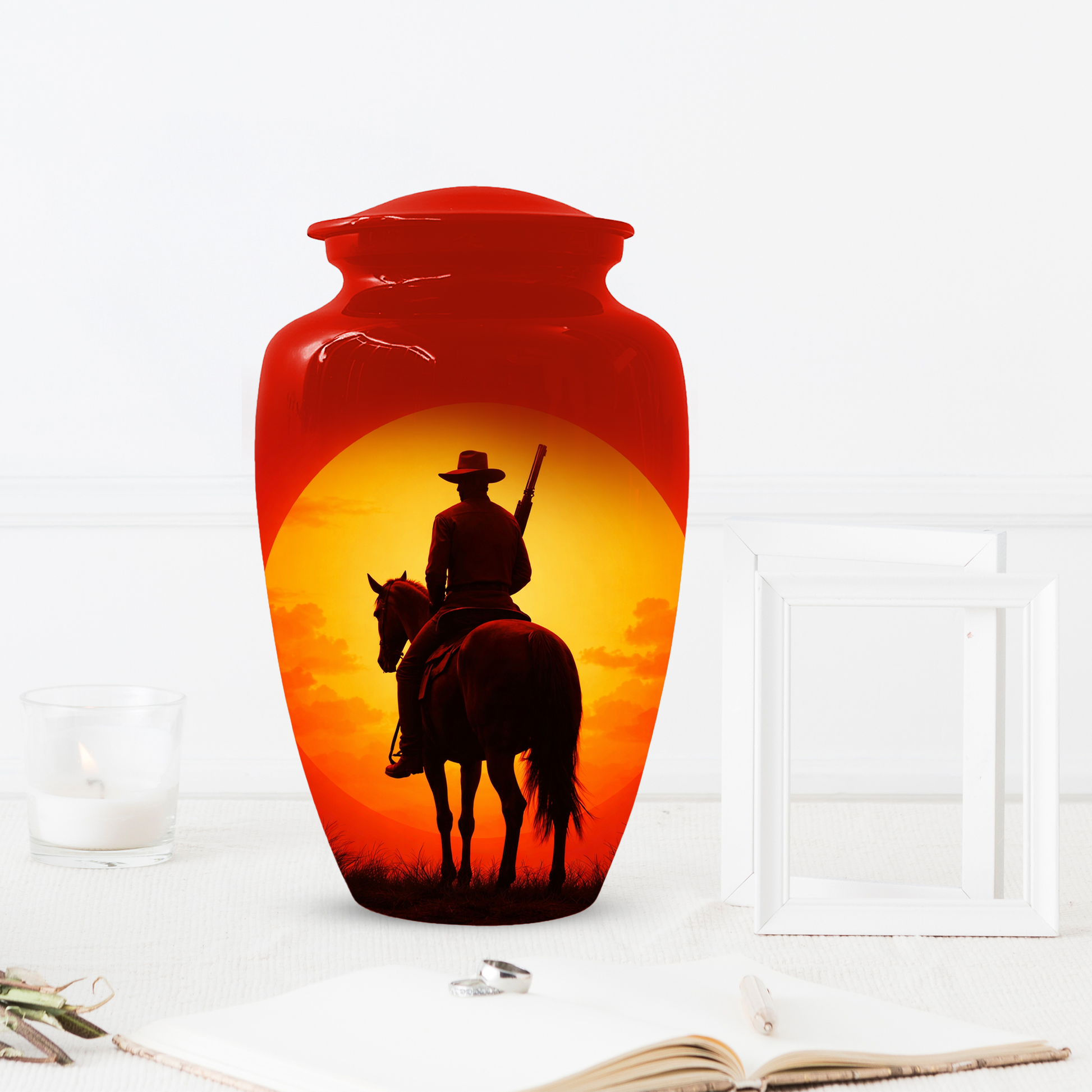Cowboy Urn for Ashes | Western Horse Cremation Urn for Dad | Custom Funeral Cremation Urn for Men