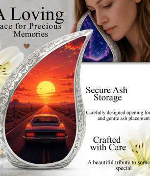 Muscle Car Sunset Urn for Adult Ashes – Classic Car Memorial Cremation Urn