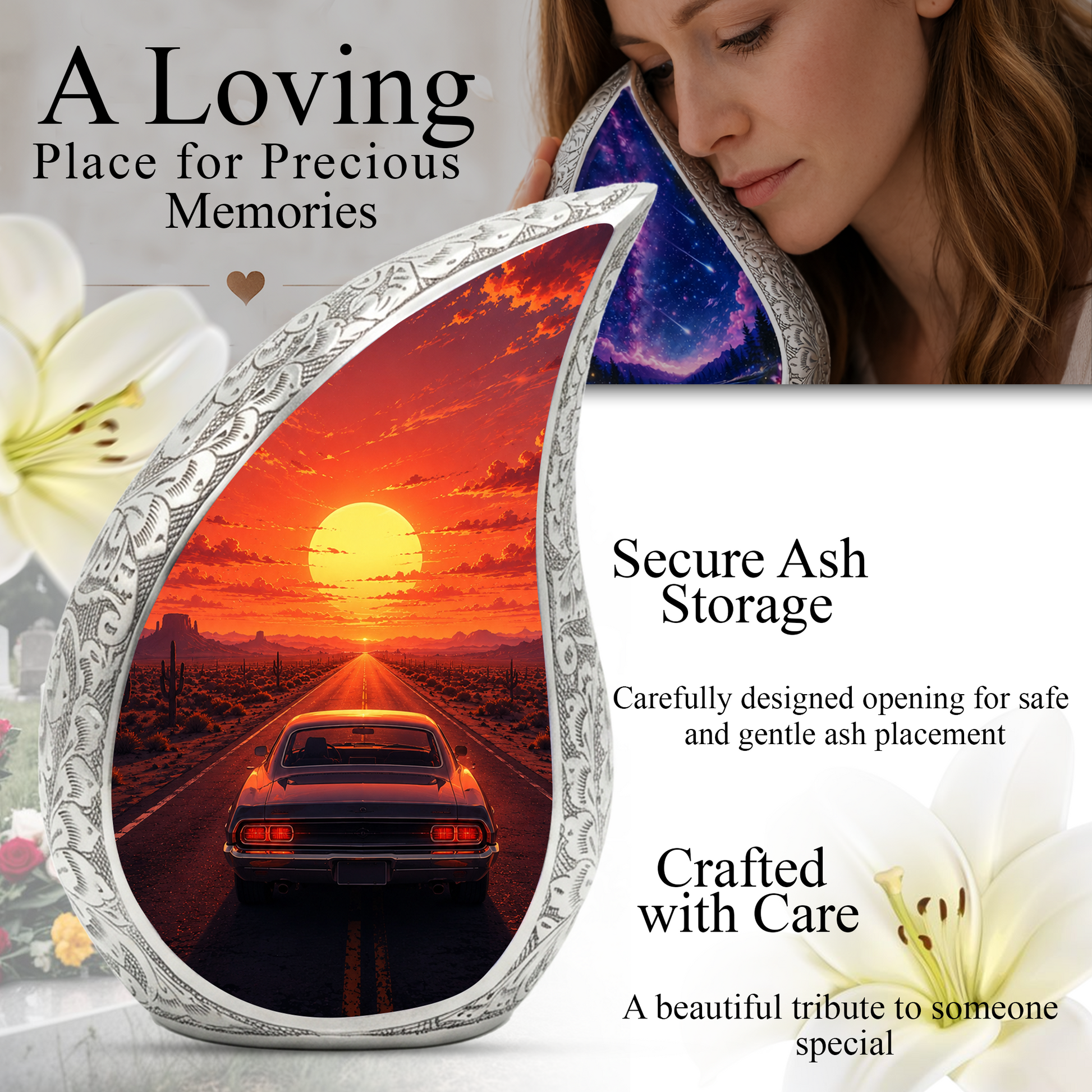 Muscle Car Sunset Urn for Adult Ashes – Classic Car Memorial Cremation Urn