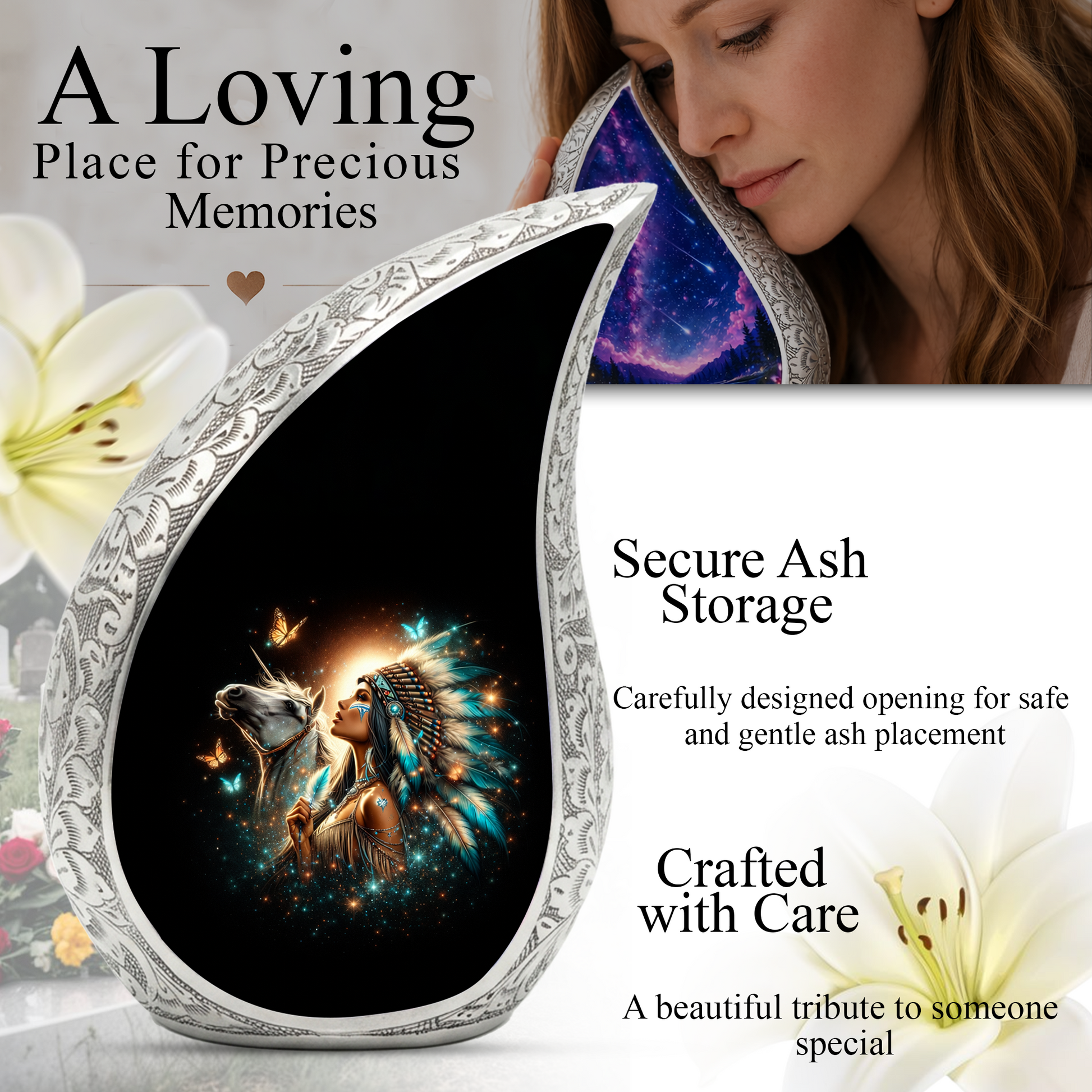 Native American Woman Cremation Urn for Mom & Women