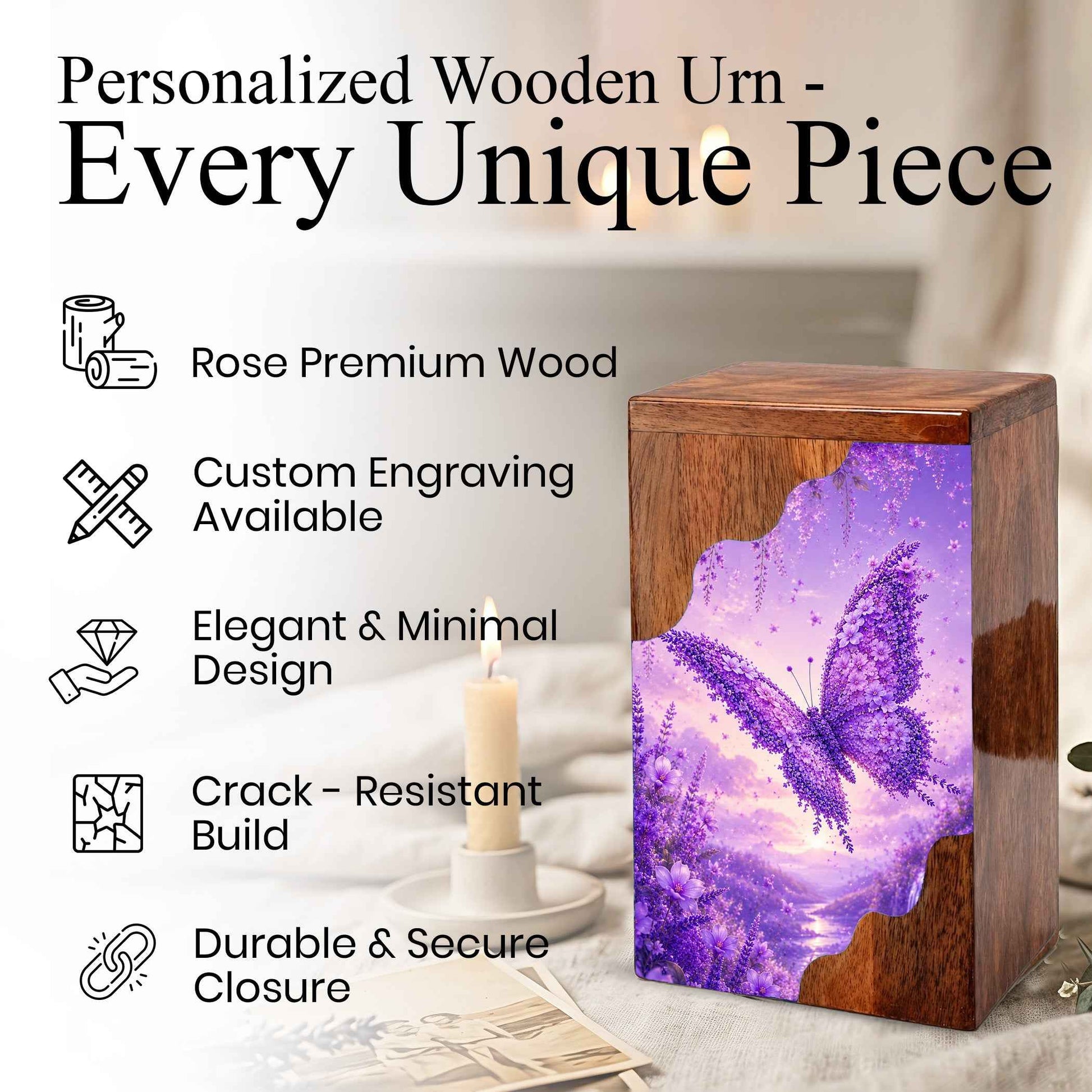 Butterfly Cremation Urn for Mom | Wooden Butterfly Urn for Human Ashes