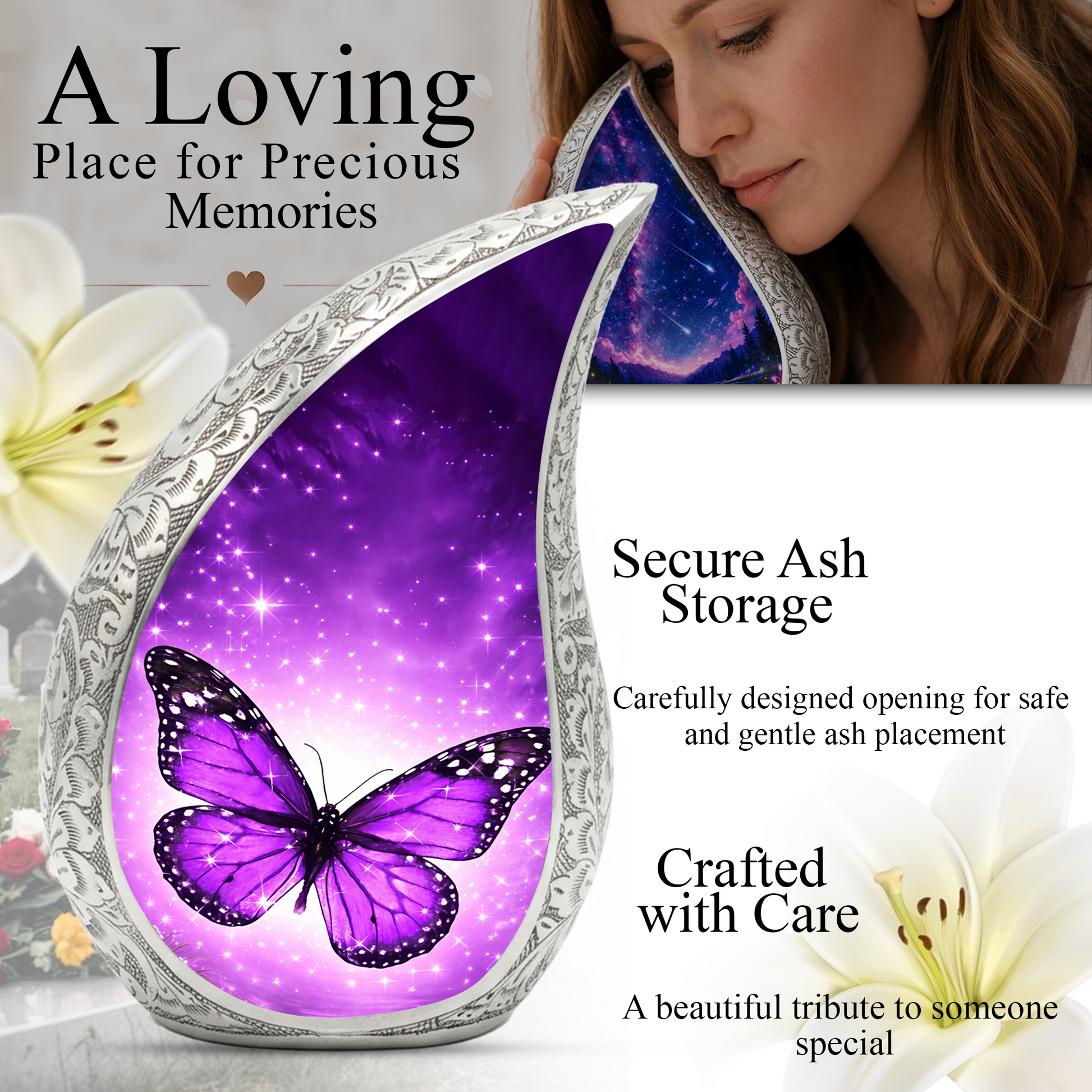 Purple Butterfly Urn for Human Ashes | Butterfly Urn | Urn for Mom