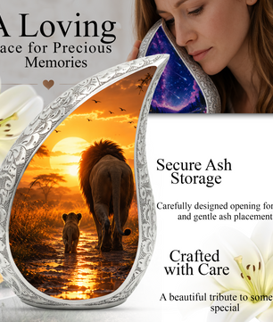 Lion Sunset Adult Urn for Ashes | Premium Adult Cremation Urn for Human Ashes Memorial