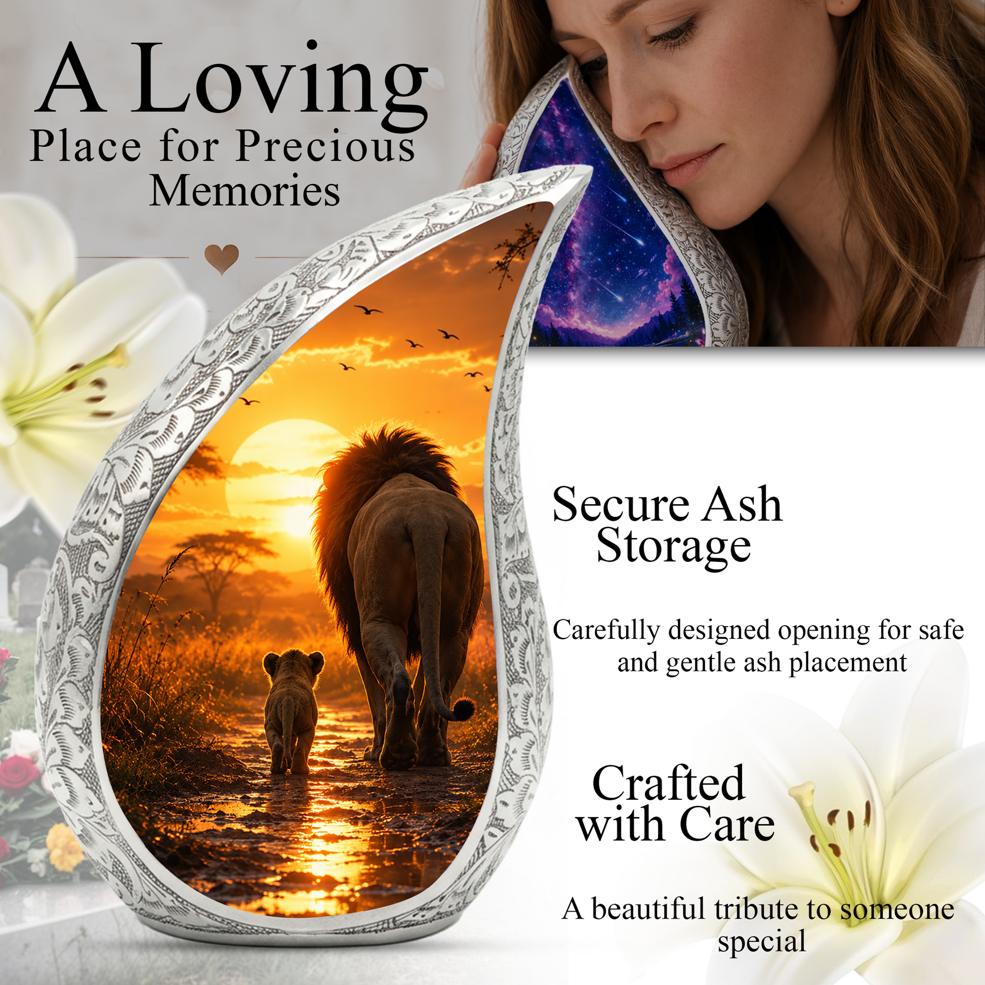 Lion Sunset Adult Urn for Ashes | Premium Adult Cremation Urn for Human Ashes Memorial