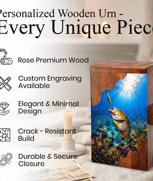 Fishing Wooden Cremation Urn – Fishing in Heaven Memorial Urn for Human Ashes