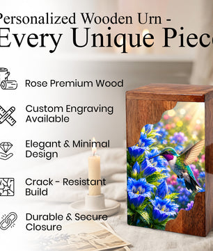 Hummingbird Wooden Cremation Urn for Mom | Personalized Urn for Human Ashes