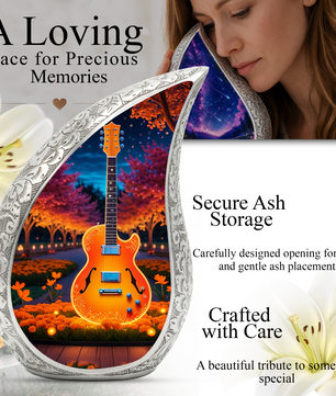 Personalized Guitar Cremation Urn – Custom Music Memorial Urn for Ashes, Teardrop Aluminum Adult Urn, 10 Inch