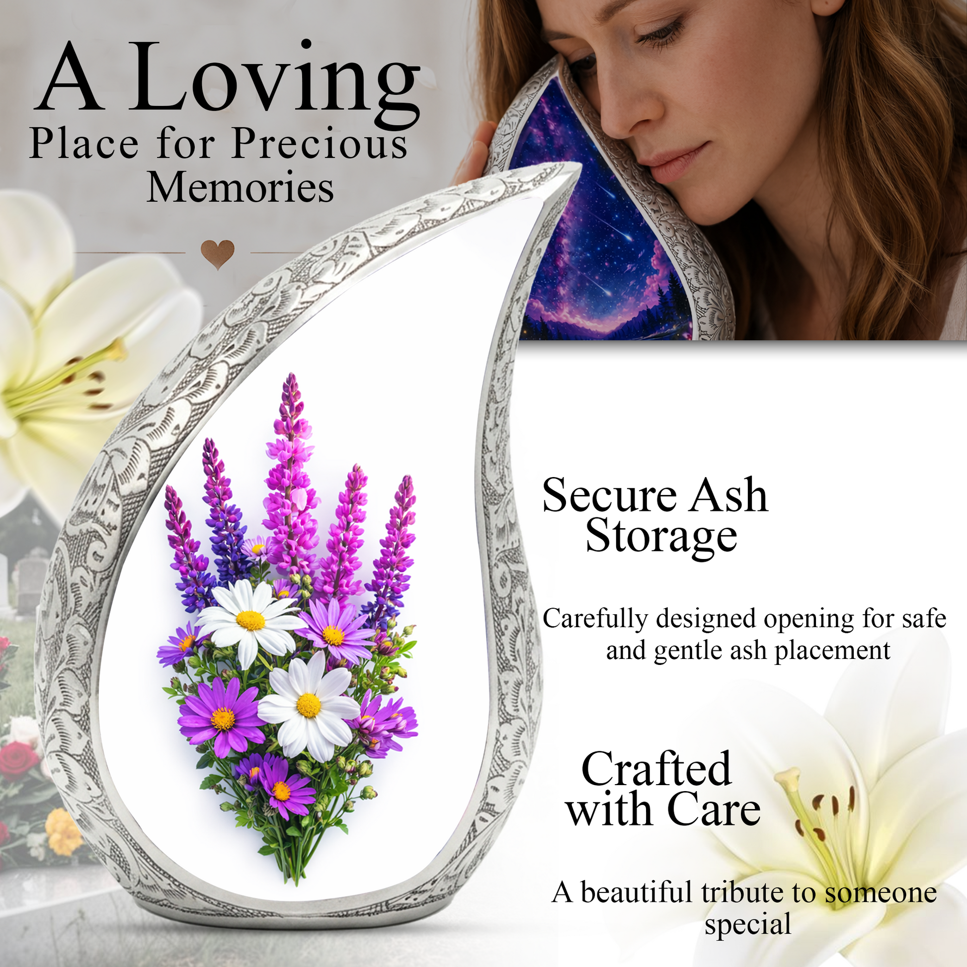 Butterfly Urn for Mom, Floral Heart Cremation Urn for Ashes