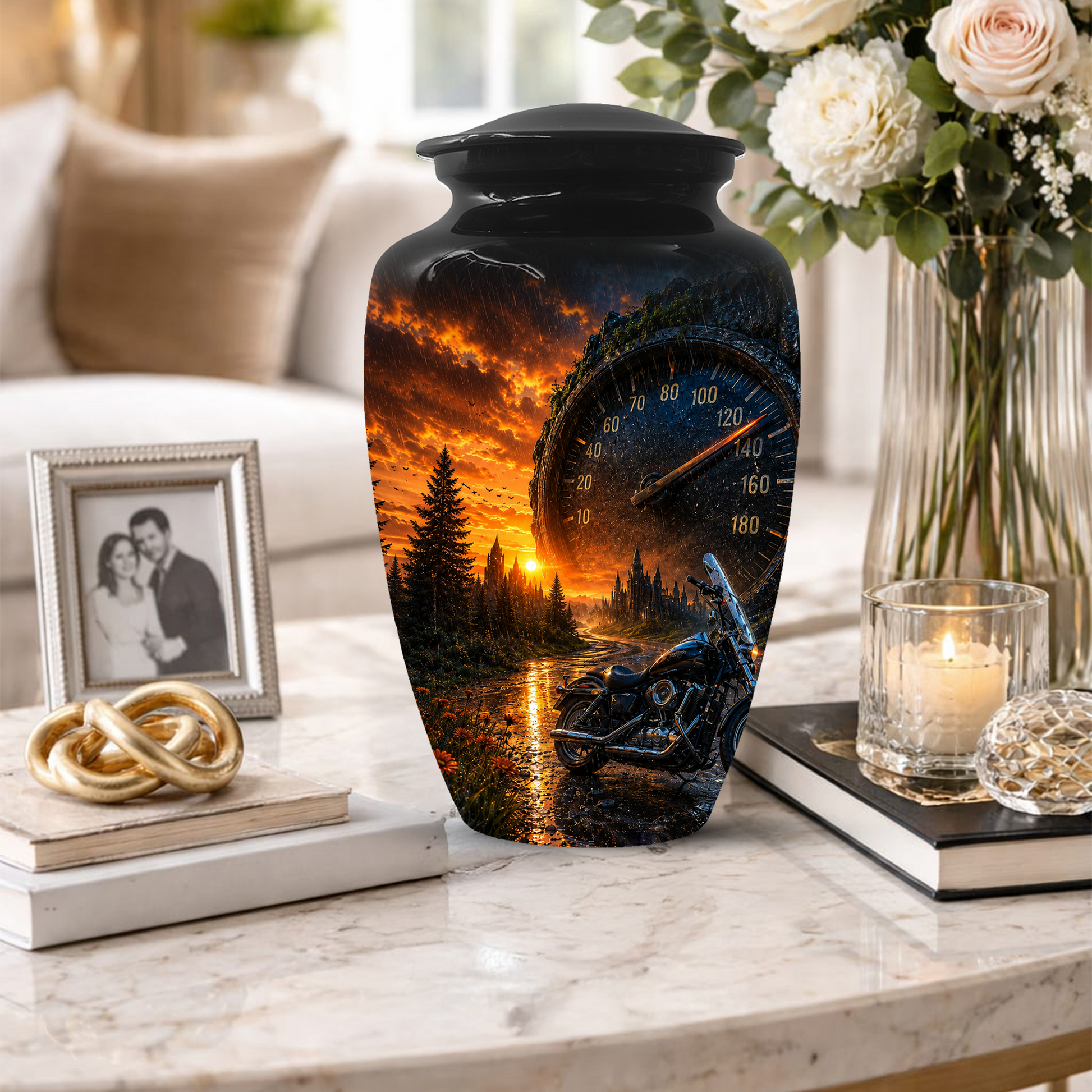 Motorcycle Memorial Urn for Dad | Biker Cremation Urns for Ashes Male