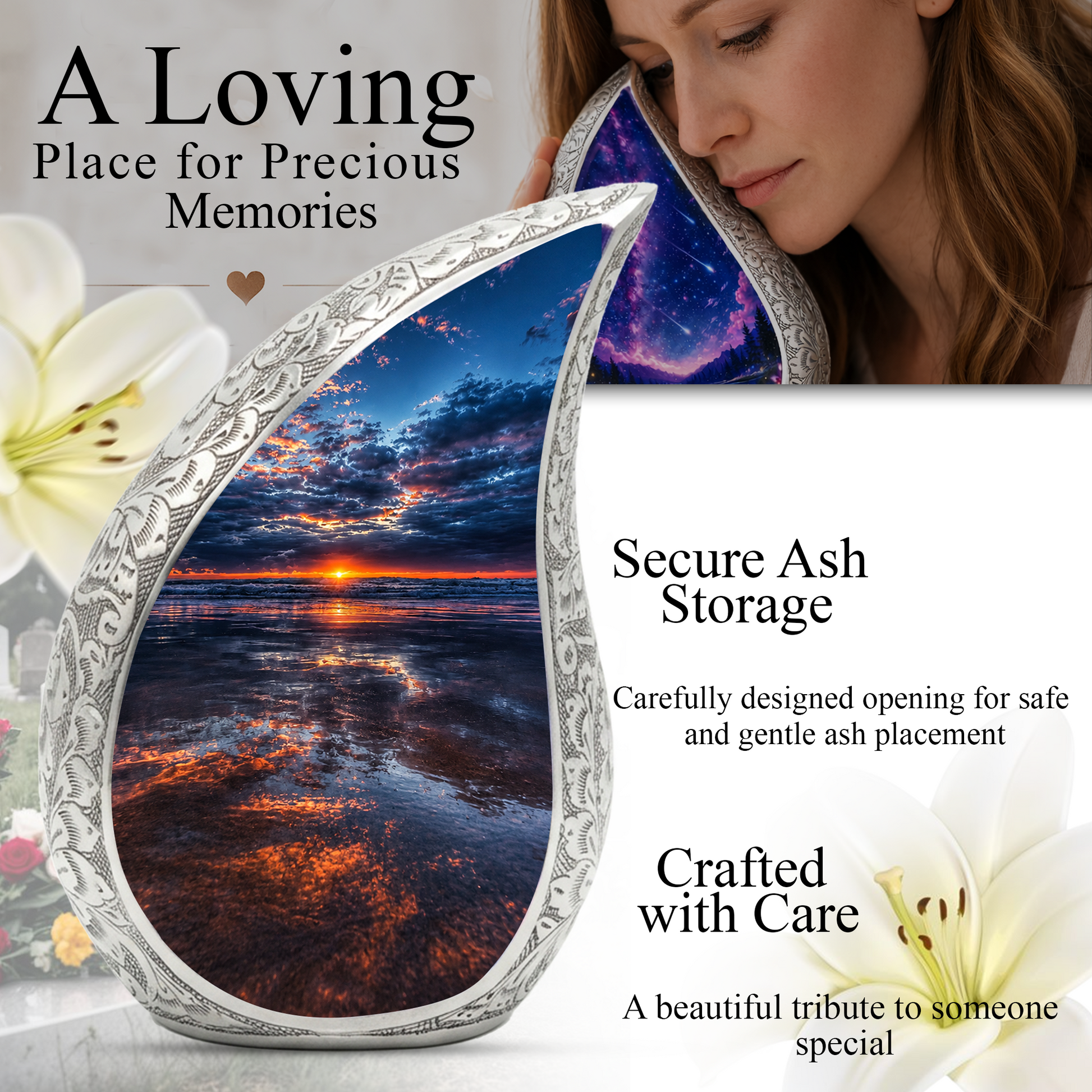 Ocean Sunset Urn for Human Ashes | Beach Cremation Urn, Ocean Wave Memorial Urn
