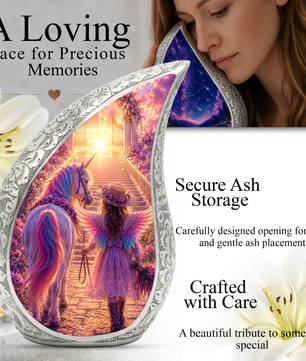 Unicorn Angel Girl Heaven Urn for Human Ashes – Beautiful Cremation Memorial Urn for Mom