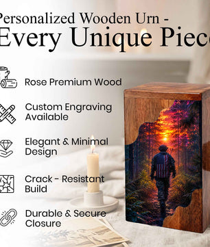 Military Memorial Wooden Cremation Urn – Patriotic Tribute Urn