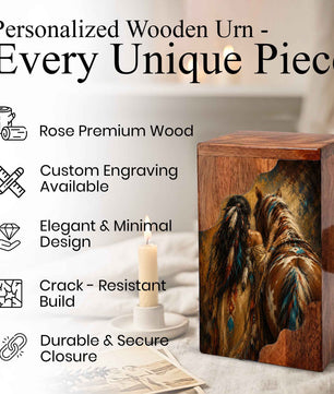 Horse Spirit Wooden Cremation Urn – Wooden Urn for Human Ashes