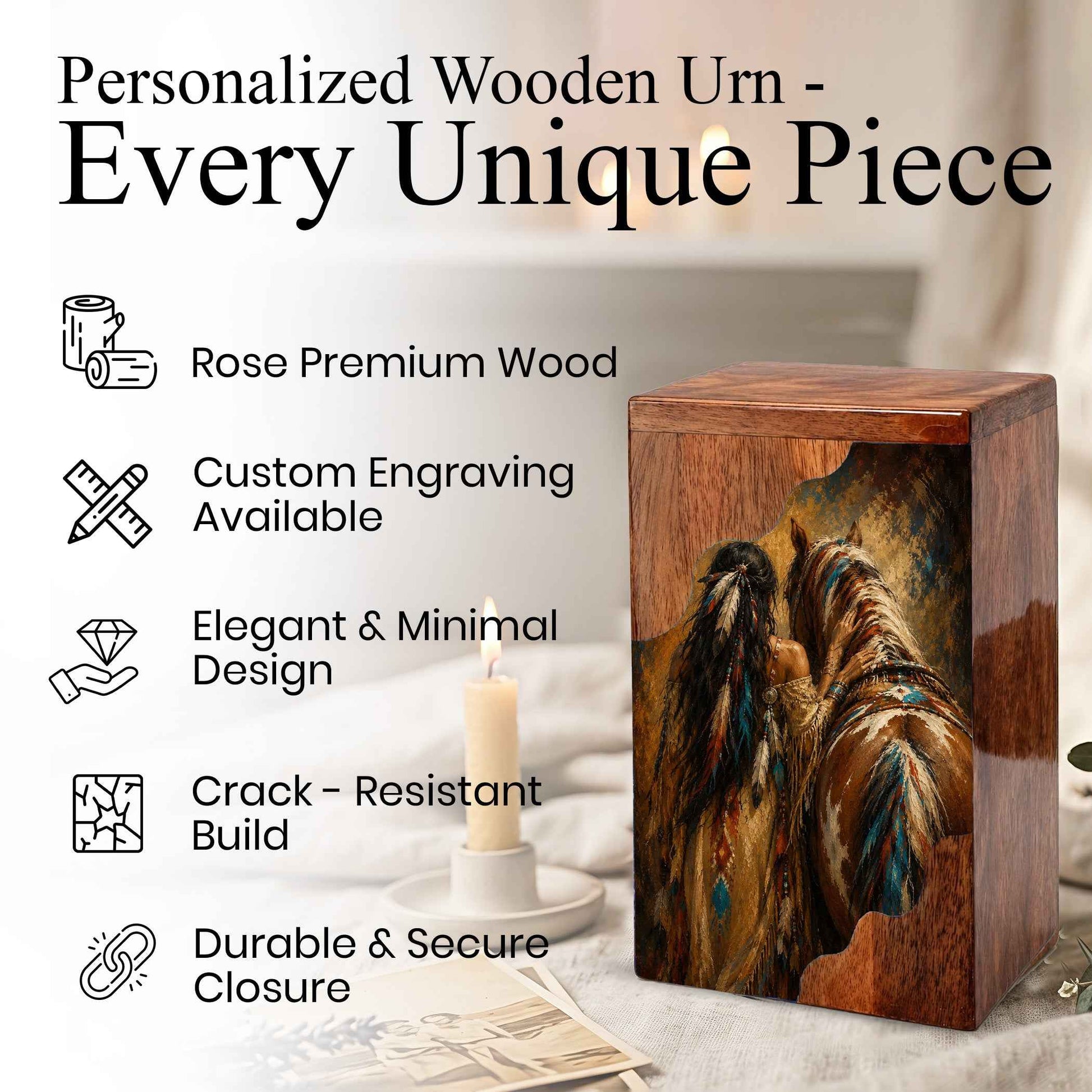 Horse Spirit Wooden Cremation Urn – Wooden Urn for Human Ashes