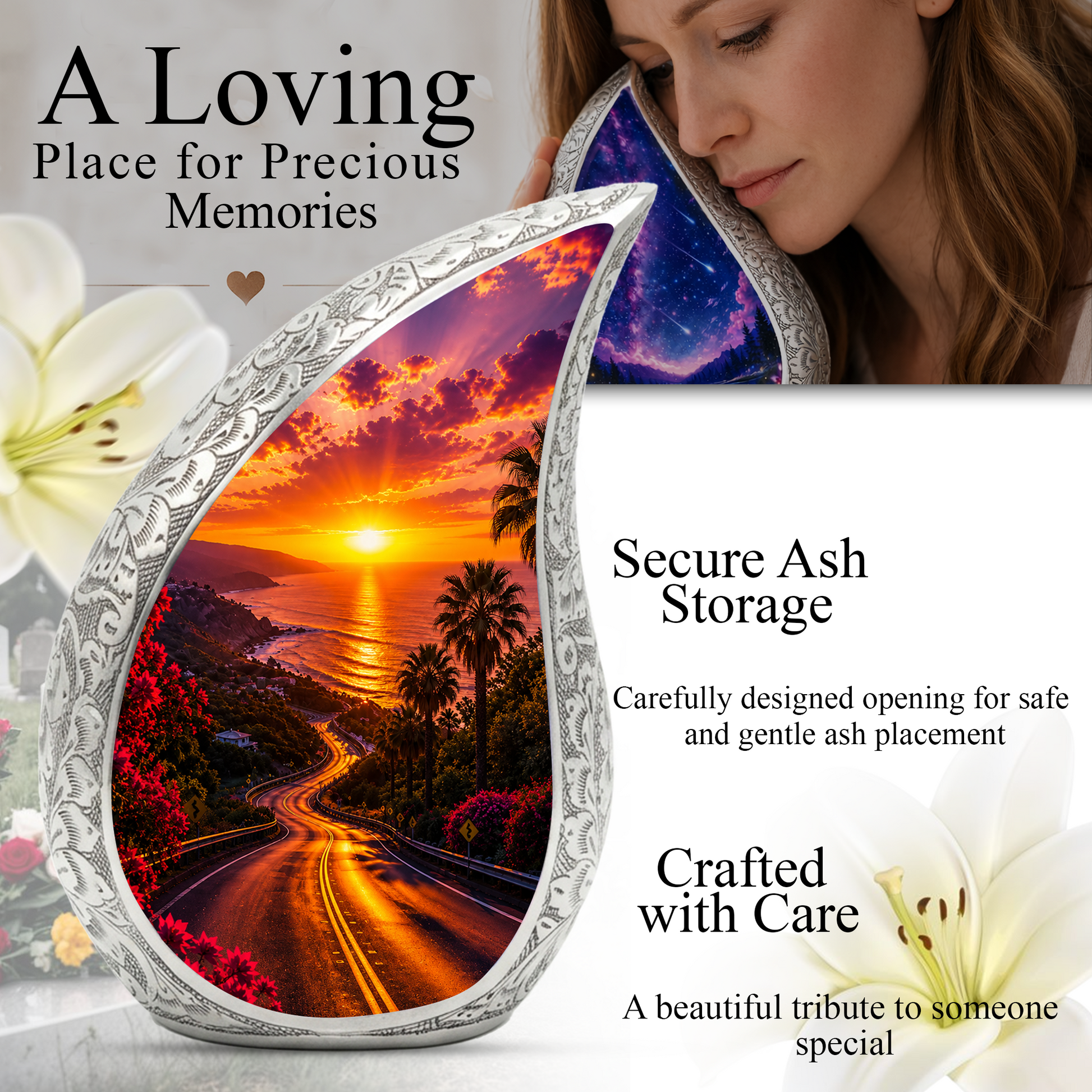 Beach Sunset Urn for Human Ashes | Ocean Coastal Adult Cremation Urn