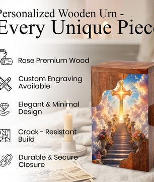 Christian Cross Wooden Cremation Urn – Wooden Urn for Human Ashes