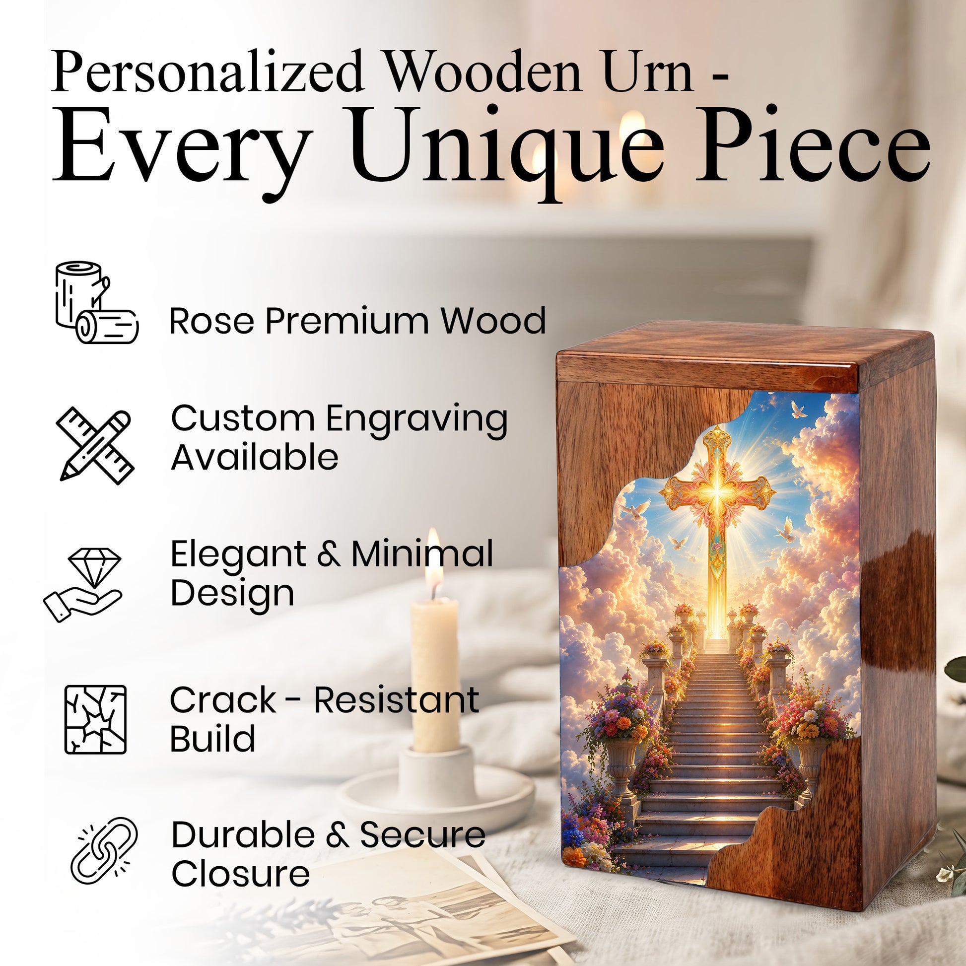 Christian Cross Wooden Cremation Urn – Wooden Urn for Human Ashes