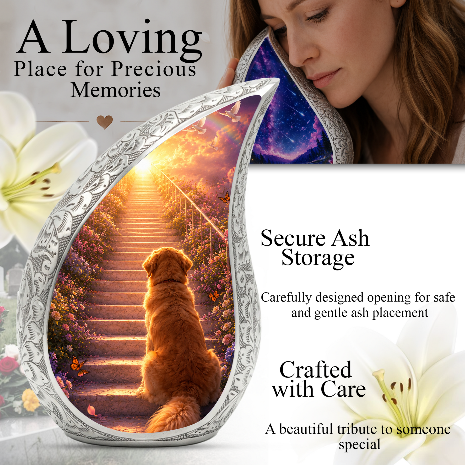Dog Heaven Urn for Human Ashes | Adult Cremation Urn | Personalized Dog Memorial Urn